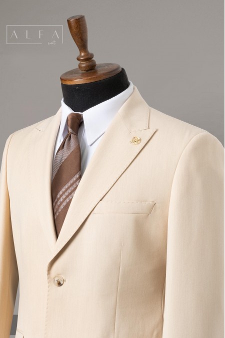Alfa Suit Slim Fit Bej Düz Takım Elbise