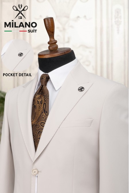 Alfa Suit Slim Fit Bej Düz Takım Elbise