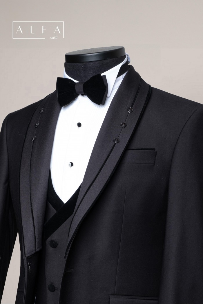 Alfa Suit Slim Fit Koyu Gri Düz Takım Elbise