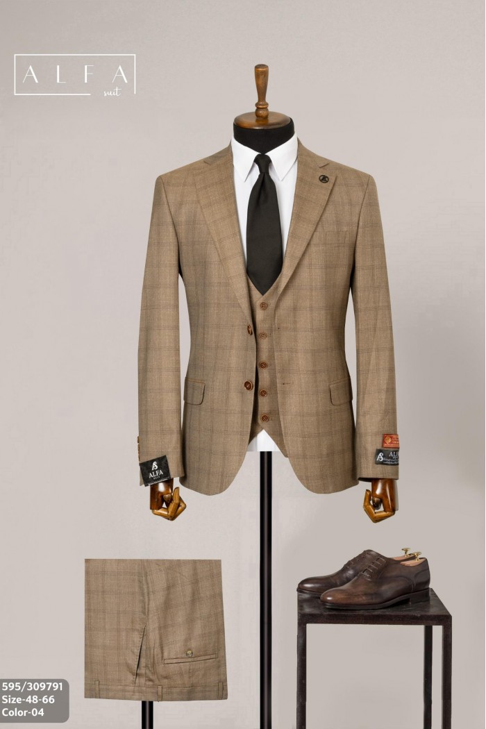 Alfa Suit Slim Fit Açık Gri Düz Takım Elbise