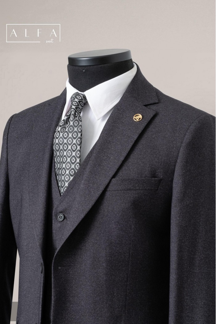 Alfa Suit Slim Fit Koyu Gri Düz Takım Elbise